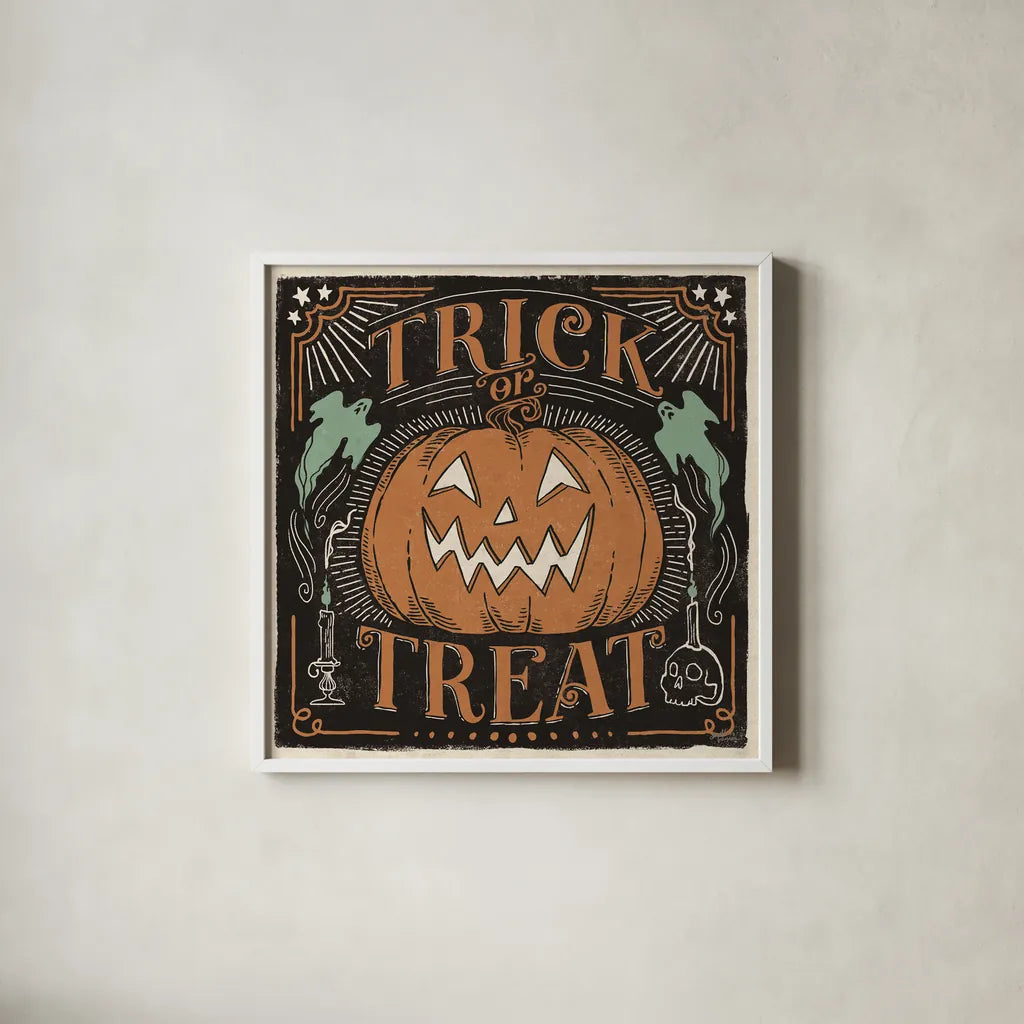 Scaredy Cats II by Janelle Penner. Shown in a crisp white glass frame for a clean and minimalist style. Available as an archival giclee rolled canvas, fine art paper, or poster print. SKU 61616a.