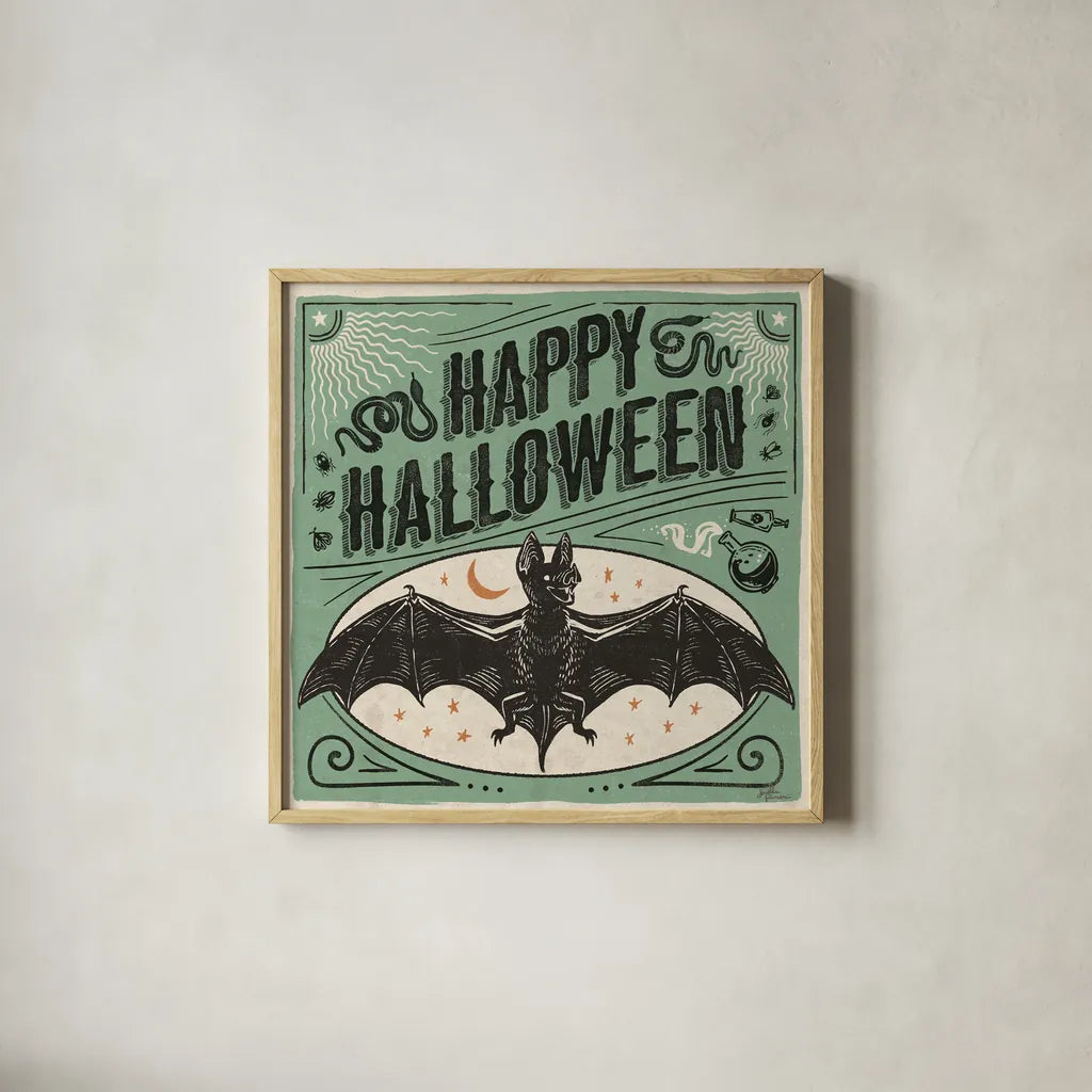 Scaredy Cats IV by Janelle Penner. Shown in a natural wood glass frame for a timeless modern aesthetic. Available as an archival giclee rolled canvas, fine art paper, or poster print. SKU 61618a.