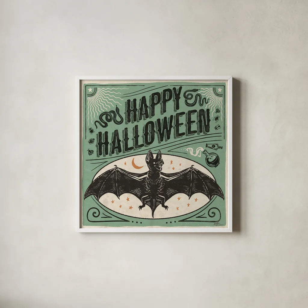 Scaredy Cats IV by Janelle Penner. Shown in a crisp white glass frame for a clean and minimalist style. Available as an archival giclee rolled canvas, fine art paper, or poster print. SKU 61618a.