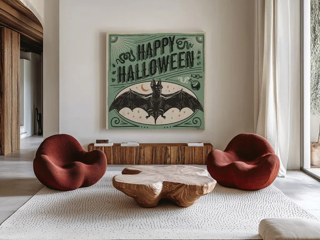 Scaredy Cats IV by Janelle Penner. Shown as extra-large giant wall art in a modern living room. Available as an archival giclee rolled canvas, fine art paper, or poster print. SKU 61618a.