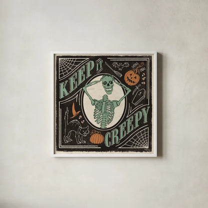 Scaredy Cats V by Janelle Penner. Shown in a crisp white glass frame for a clean and minimalist style. Available as an archival giclee rolled canvas, fine art paper, or poster print. SKU 61619a.