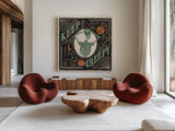Scaredy Cats V by Janelle Penner. Shown as extra-large giant wall art in a modern living room. Available as an archival giclee rolled canvas, fine art paper, or poster print. SKU 61619a.