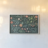 Seaside Botanical I Dark by Janelle Penner. shown as a paper print in a white frame. Available as a archival giclee rolled canvas, fine art paper, or poster print. SKU 57013i.