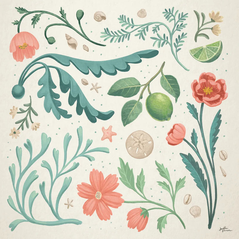 Seaside Botanical II by Janelle Penner. SKU 57009a. Archival Giclee Fine art print for wall decor.