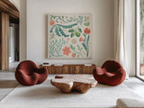 Seaside Botanical II by Janelle Penner. Shown as extra-large giant wall art in a modern living room. Available as an archival giclee rolled canvas, fine art paper, or poster print. SKU 57009a.