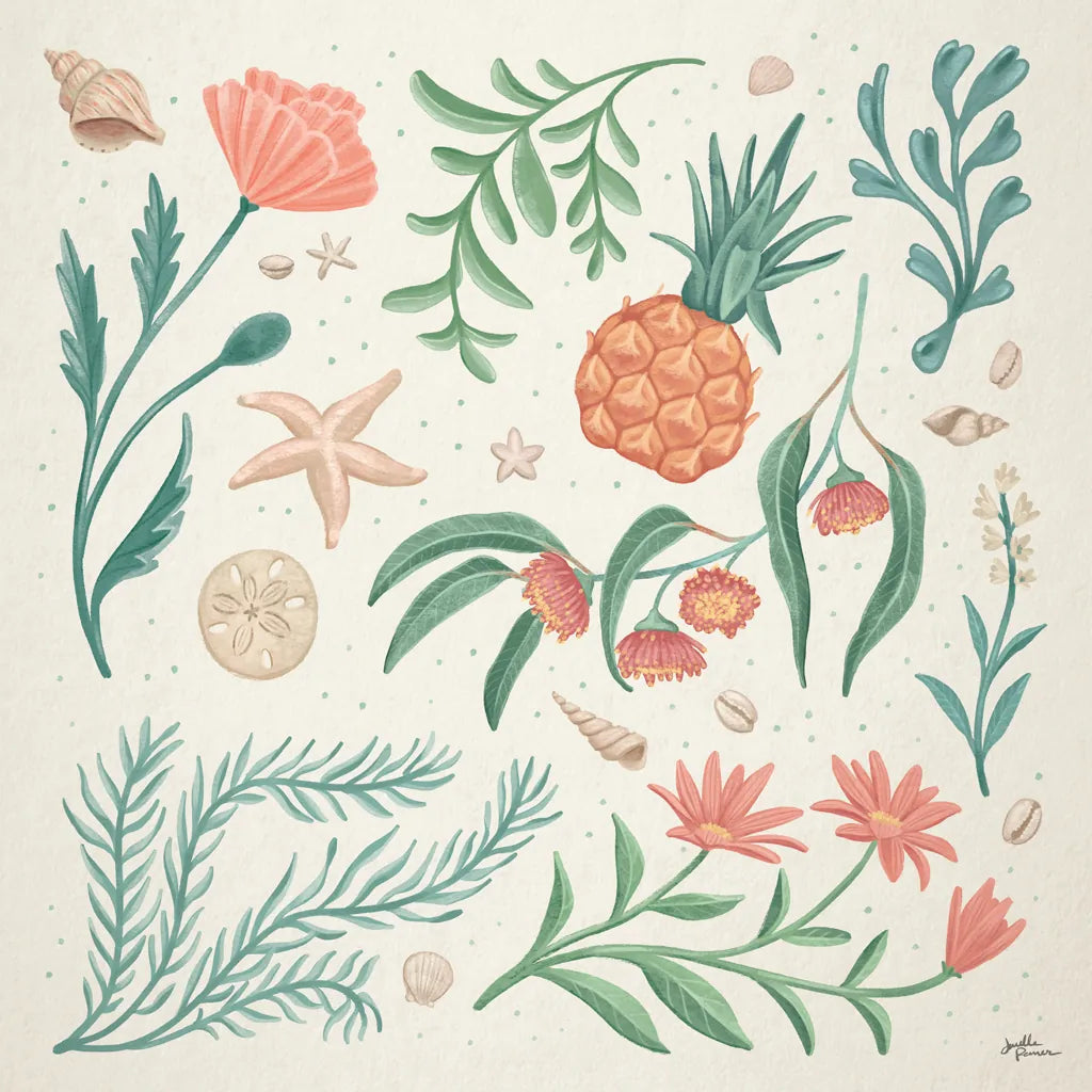 Seaside Botanical III by Janelle Penner. SKU 57010a. Archival Giclee Fine art print for wall decor.