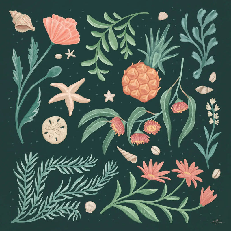 Seaside Botanical III Dark by Janelle Penner. SKU 57015a. Archival Giclee Fine art print for wall decor.