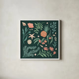 Seaside Botanical III Dark by Janelle Penner. Shown in a crisp white glass frame for a clean and minimalist style. Available as an archival giclee rolled canvas, fine art paper, or poster print. SKU 57015a.