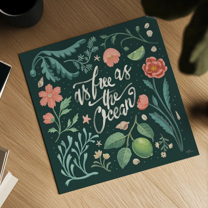 Seaside Botanical IV Dark by Janelle Penner. Shown as a detailed flat fine art print, highlighting archival giclee quality. Available as an archival giclee rolled canvas, fine art paper, or poster print. SKU 57016a.