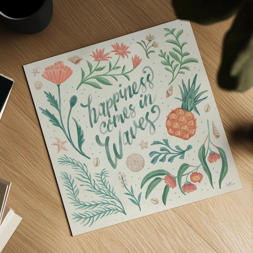 Seaside Botanical V by Janelle Penner. Shown as a detailed flat fine art print, highlighting archival giclee quality. Available as an archival giclee rolled canvas, fine art paper, or poster print. SKU 57012a.