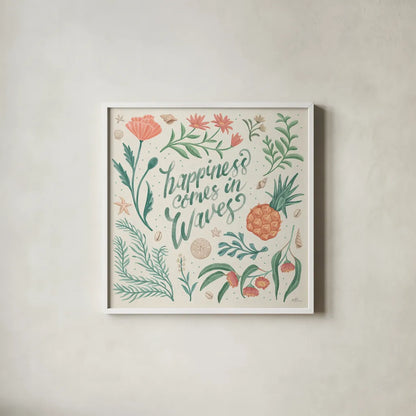 Seaside Botanical V by Janelle Penner. Shown in a crisp white glass frame for a clean and minimalist style. Available as an archival giclee rolled canvas, fine art paper, or poster print. SKU 57012a.