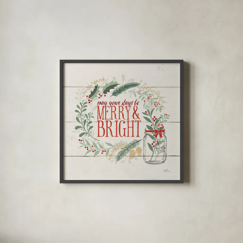 Seasons Greetings II by Janelle Penner. Shown in a sleek black glass frame for a contemporary gallery look. Available as an archival giclee rolled canvas, fine art paper, or poster print. SKU 31490a.