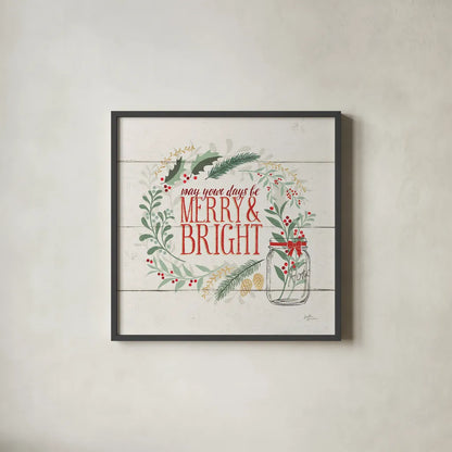 Seasons Greetings II by Janelle Penner. Shown in a sleek black glass frame for a contemporary gallery look. Available as an archival giclee rolled canvas, fine art paper, or poster print. SKU 31490a.