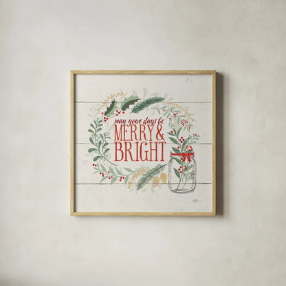 Seasons Greetings II by Janelle Penner. Shown in a natural wood glass frame for a timeless modern aesthetic. Available as an archival giclee rolled canvas, fine art paper, or poster print. SKU 31490a.