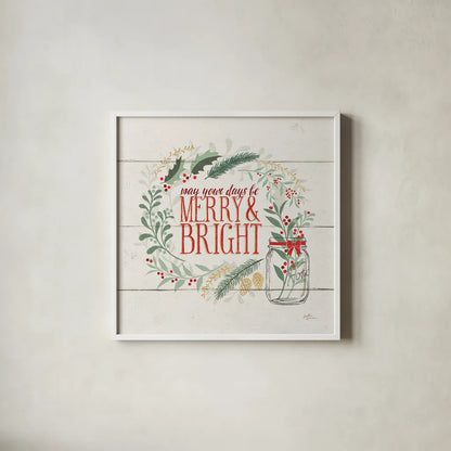 Seasons Greetings II by Janelle Penner. Shown in a crisp white glass frame for a clean and minimalist style. Available as an archival giclee rolled canvas, fine art paper, or poster print. SKU 31490a.