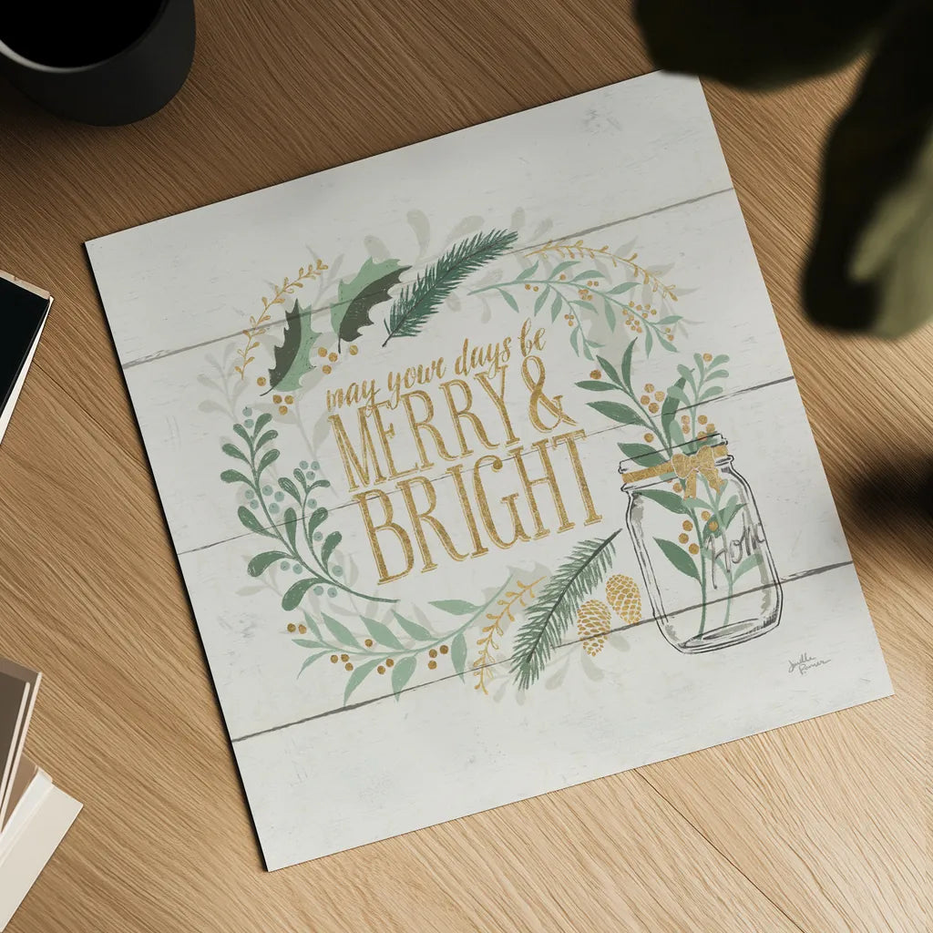 Seasons Greetings II Gold by Janelle Penner. Shown as a detailed flat fine art print, highlighting archival giclee quality. Available as an archival giclee rolled canvas, fine art paper, or poster print. SKU 57730a.