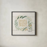 Seasons Greetings II Gold by Janelle Penner. Shown in a sleek black glass frame for a contemporary gallery look. Available as an archival giclee rolled canvas, fine art paper, or poster print. SKU 57730a.