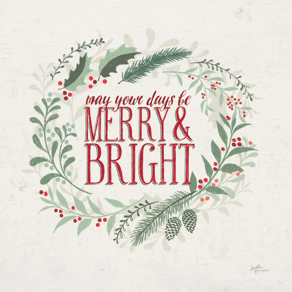 Seasons Greetings II Wreath by Janelle Penner. SKU 59700a. Archival Giclee Fine art print for wall decor.