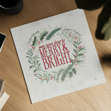 Seasons Greetings II Wreath by Janelle Penner. Shown as a detailed flat fine art print, highlighting archival giclee quality. Available as an archival giclee rolled canvas, fine art paper, or poster print. SKU 59700a.
