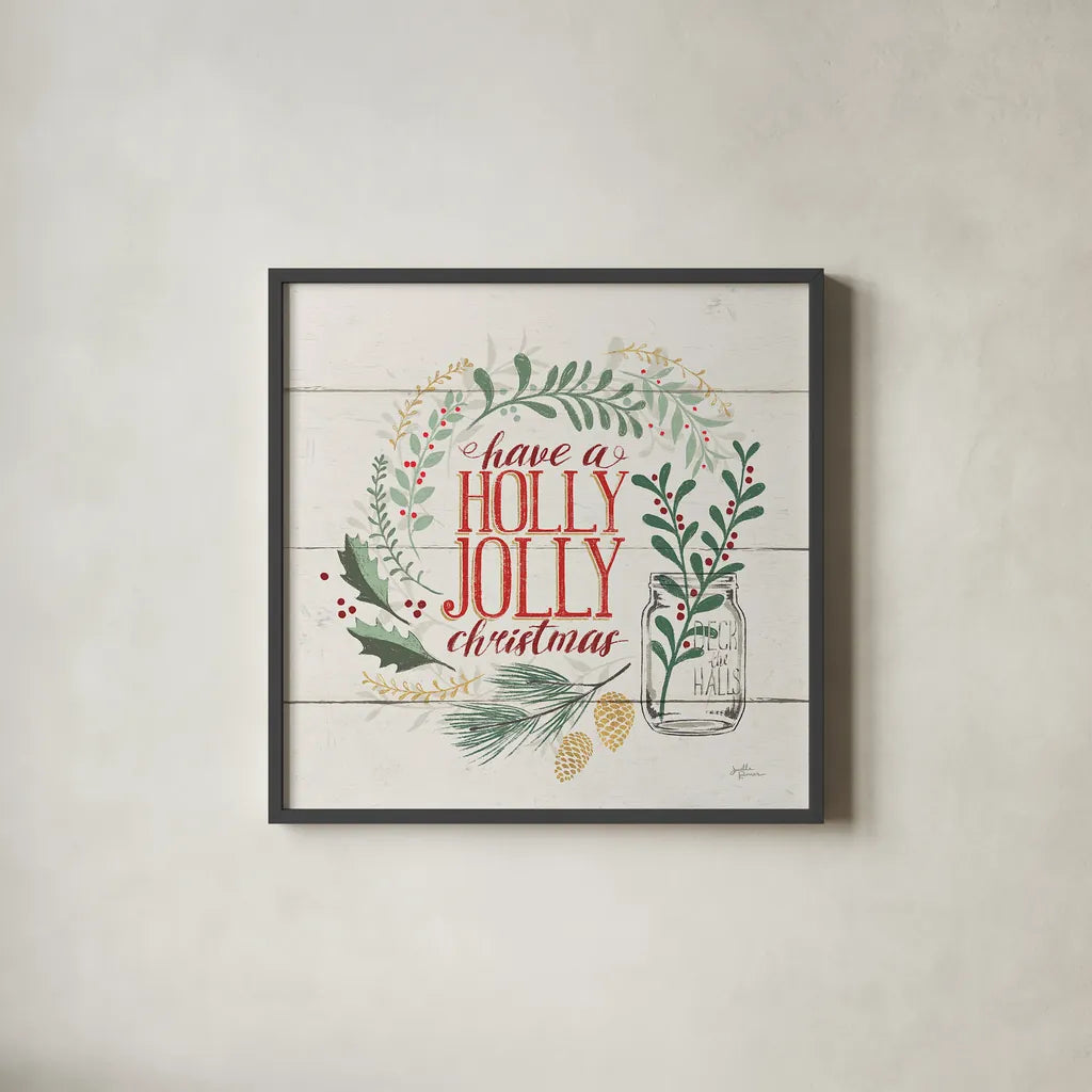 Seasons Greetings III by Janelle Penner. Shown in a sleek black glass frame for a contemporary gallery look. Available as an archival giclee rolled canvas, fine art paper, or poster print. SKU 31491a.