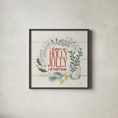 Seasons Greetings III by Janelle Penner. Shown in a sleek black glass frame for a contemporary gallery look. Available as an archival giclee rolled canvas, fine art paper, or poster print. SKU 31491a.