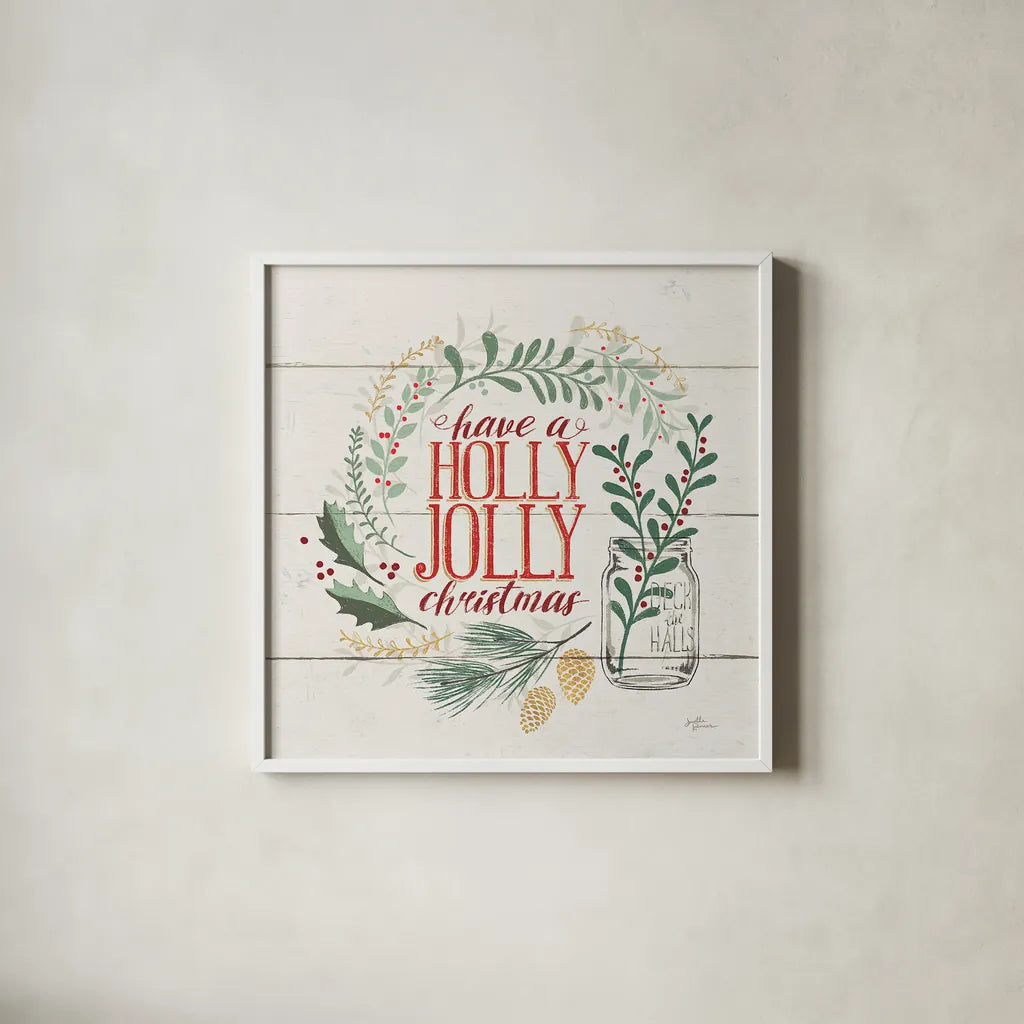 Seasons Greetings III by Janelle Penner. Shown in a crisp white glass frame for a clean and minimalist style. Available as an archival giclee rolled canvas, fine art paper, or poster print. SKU 31491a.