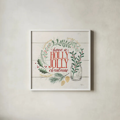 Seasons Greetings III by Janelle Penner. Shown in a crisp white glass frame for a clean and minimalist style. Available as an archival giclee rolled canvas, fine art paper, or poster print. SKU 31491a.