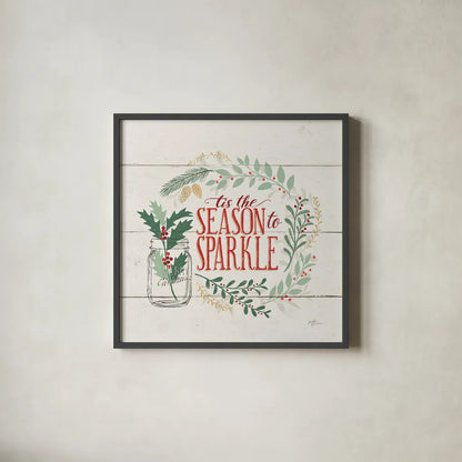 Seasons Greetings IV by Janelle Penner. Shown in a sleek black glass frame for a contemporary gallery look. Available as an archival giclee rolled canvas, fine art paper, or poster print. SKU 31492a.