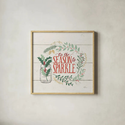 Seasons Greetings IV by Janelle Penner. Shown in a natural wood glass frame for a timeless modern aesthetic. Available as an archival giclee rolled canvas, fine art paper, or poster print. SKU 31492a.