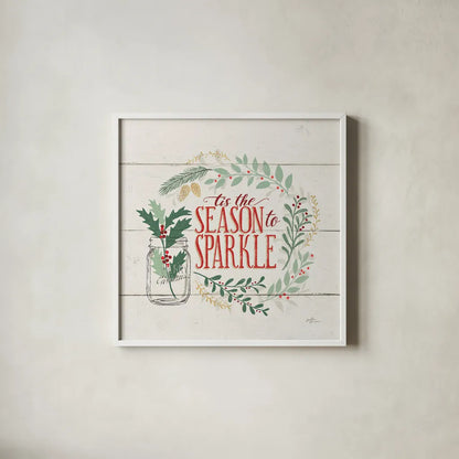 Seasons Greetings IV by Janelle Penner. Shown in a crisp white glass frame for a clean and minimalist style. Available as an archival giclee rolled canvas, fine art paper, or poster print. SKU 31492a.