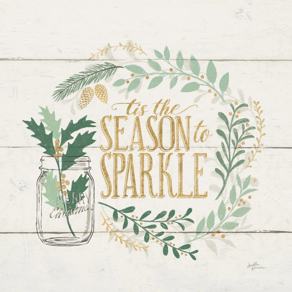 Seasons Greetings IV Gold by Janelle Penner. SKU 57731a. Archival Giclee Fine art print for wall decor.