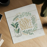 Seasons Greetings IV Gold by Janelle Penner. Shown as a detailed flat fine art print, highlighting archival giclee quality. Available as an archival giclee rolled canvas, fine art paper, or poster print. SKU 57731a.