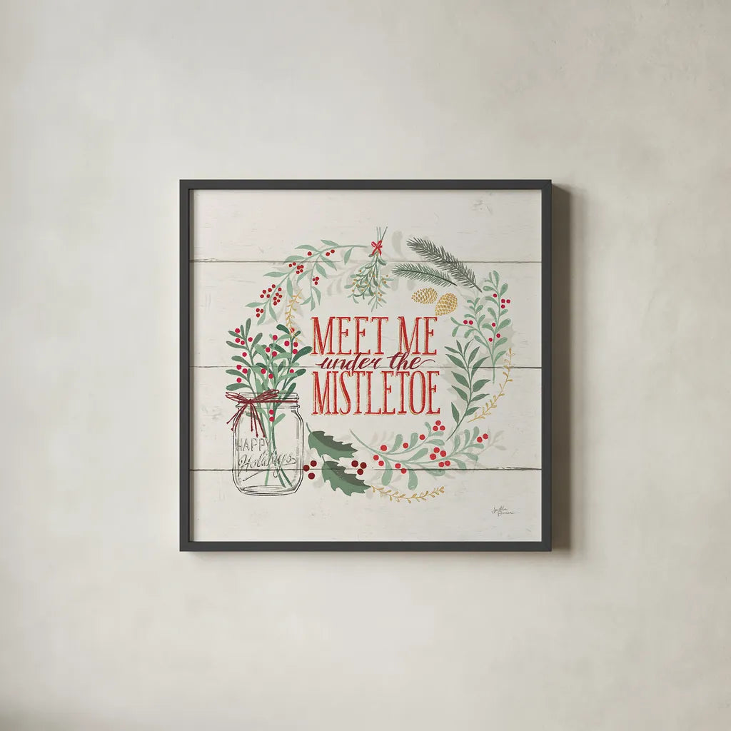 Seasons Greetings V by Janelle Penner. Shown in a sleek black glass frame for a contemporary gallery look. Available as an archival giclee rolled canvas, fine art paper, or poster print. SKU 31493a.