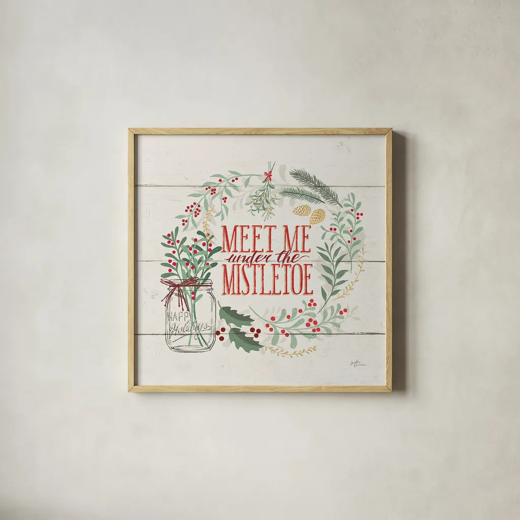 Seasons Greetings V by Janelle Penner. Shown in a natural wood glass frame for a timeless modern aesthetic. Available as an archival giclee rolled canvas, fine art paper, or poster print. SKU 31493a.