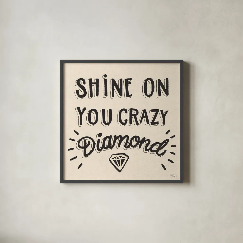 Shine On I Neutral by Janelle Penner. Shown in a sleek black glass frame for a contemporary gallery look. Available as an archival giclee rolled canvas, fine art paper, or poster print. SKU 65328a.