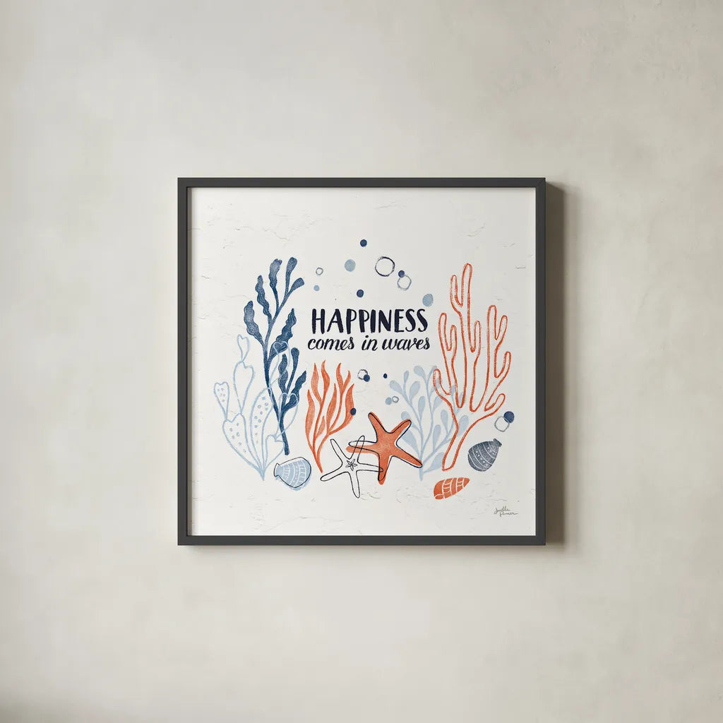 Simple Sea I by Janelle Penner. Shown in a sleek black glass frame for a contemporary gallery look. Available as an archival giclee rolled canvas, fine art paper, or poster print. SKU 35049a.