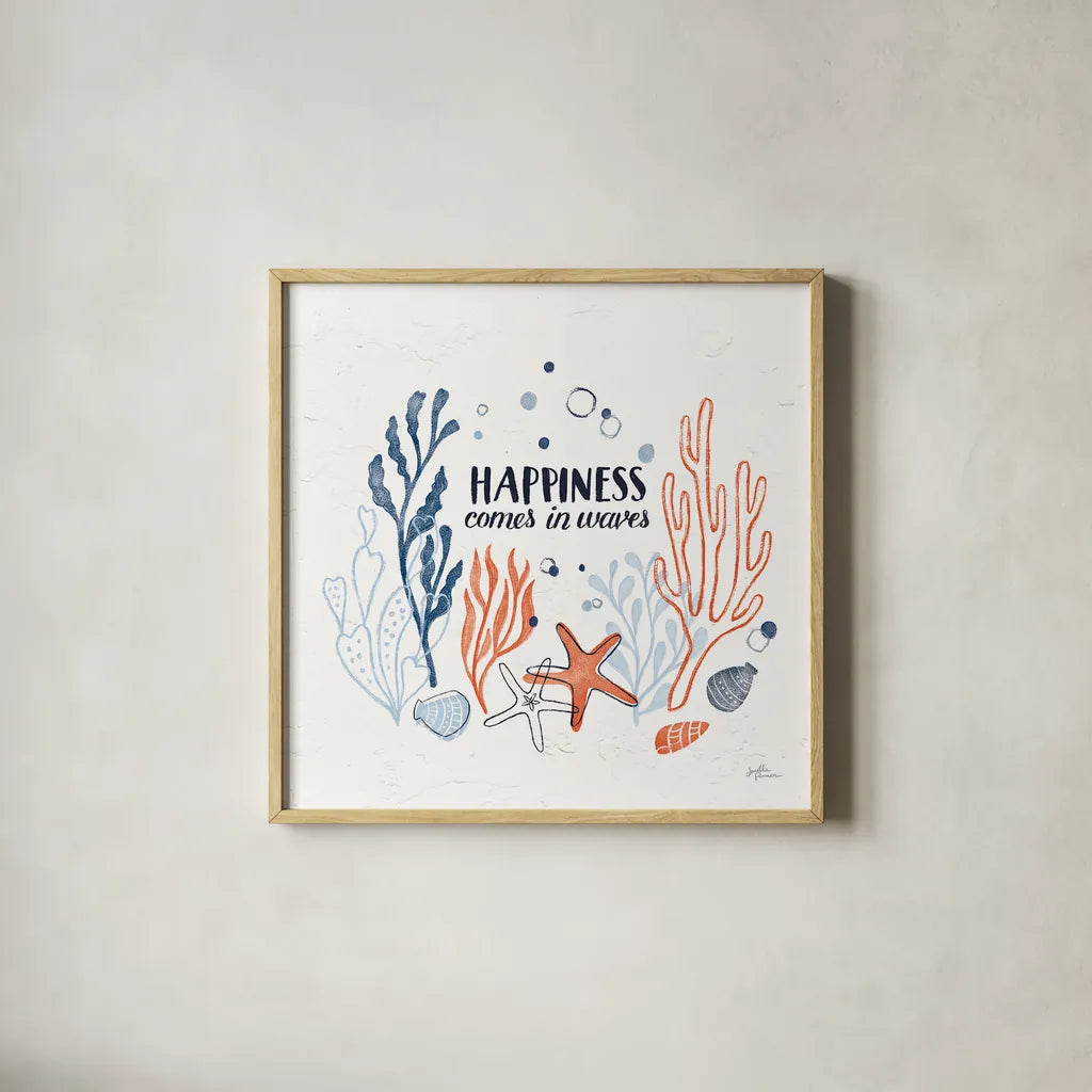 Simple Sea I by Janelle Penner. Shown in a natural wood glass frame for a timeless modern aesthetic. Available as an archival giclee rolled canvas, fine art paper, or poster print. SKU 35049a.