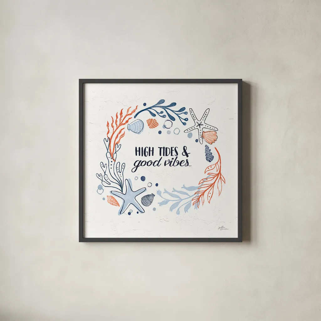 Simple Sea II by Janelle Penner. Shown in a sleek black glass frame for a contemporary gallery look. Available as an archival giclee rolled canvas, fine art paper, or poster print. SKU 35050a.