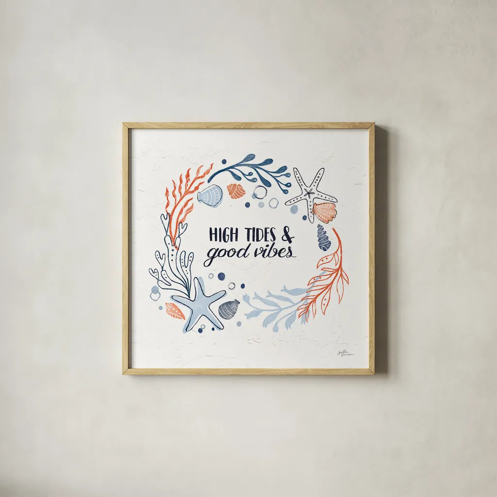 Simple Sea II by Janelle Penner. Shown in a natural wood glass frame for a timeless modern aesthetic. Available as an archival giclee rolled canvas, fine art paper, or poster print. SKU 35050a.