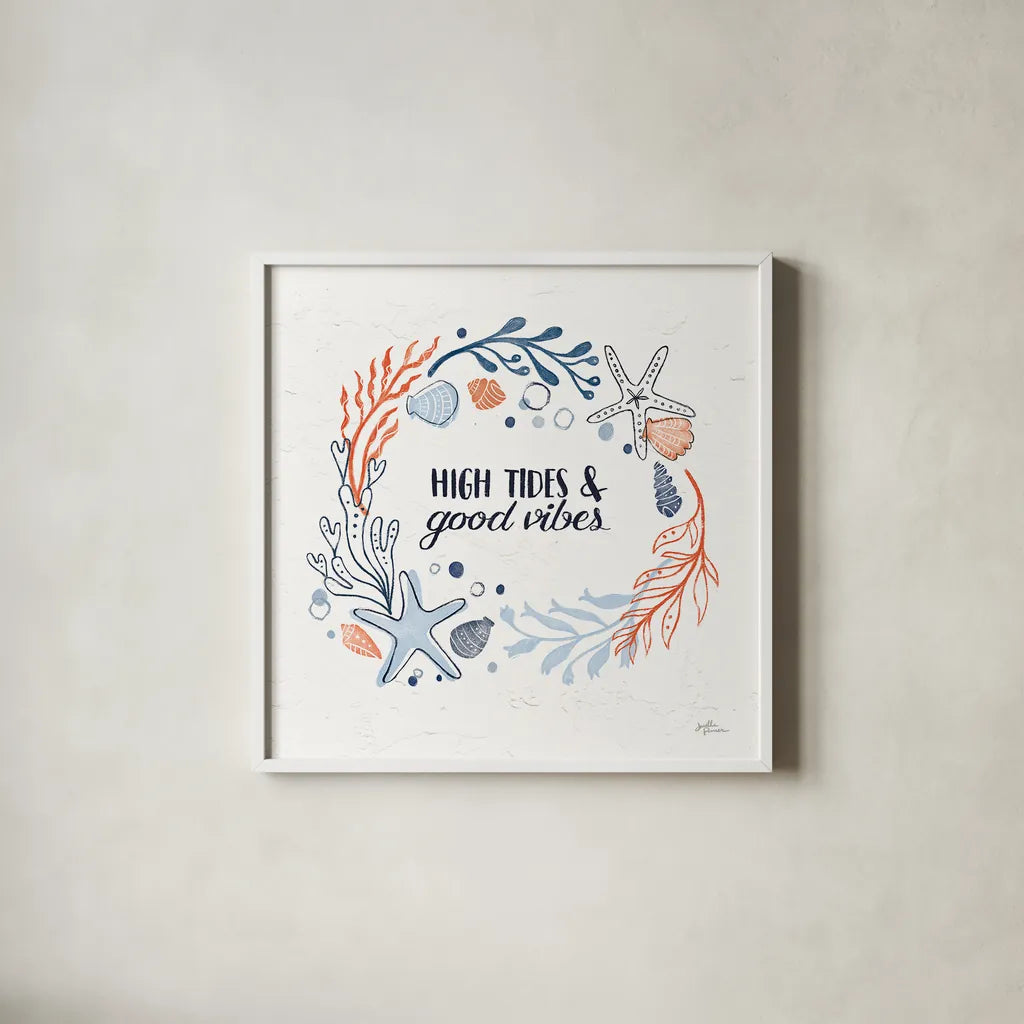 Simple Sea II by Janelle Penner. Shown in a crisp white glass frame for a clean and minimalist style. Available as an archival giclee rolled canvas, fine art paper, or poster print. SKU 35050a.