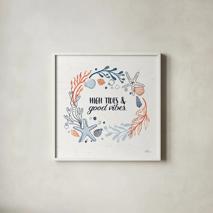 Simple Sea II by Janelle Penner. Shown in a crisp white glass frame for a clean and minimalist style. Available as an archival giclee rolled canvas, fine art paper, or poster print. SKU 35050a.