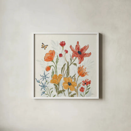 Spiced Petals II by Janelle Penner. Shown in a crisp white glass frame for a clean and minimalist style. Available as an archival giclee rolled canvas, fine art paper, or poster print. SKU 60839a.