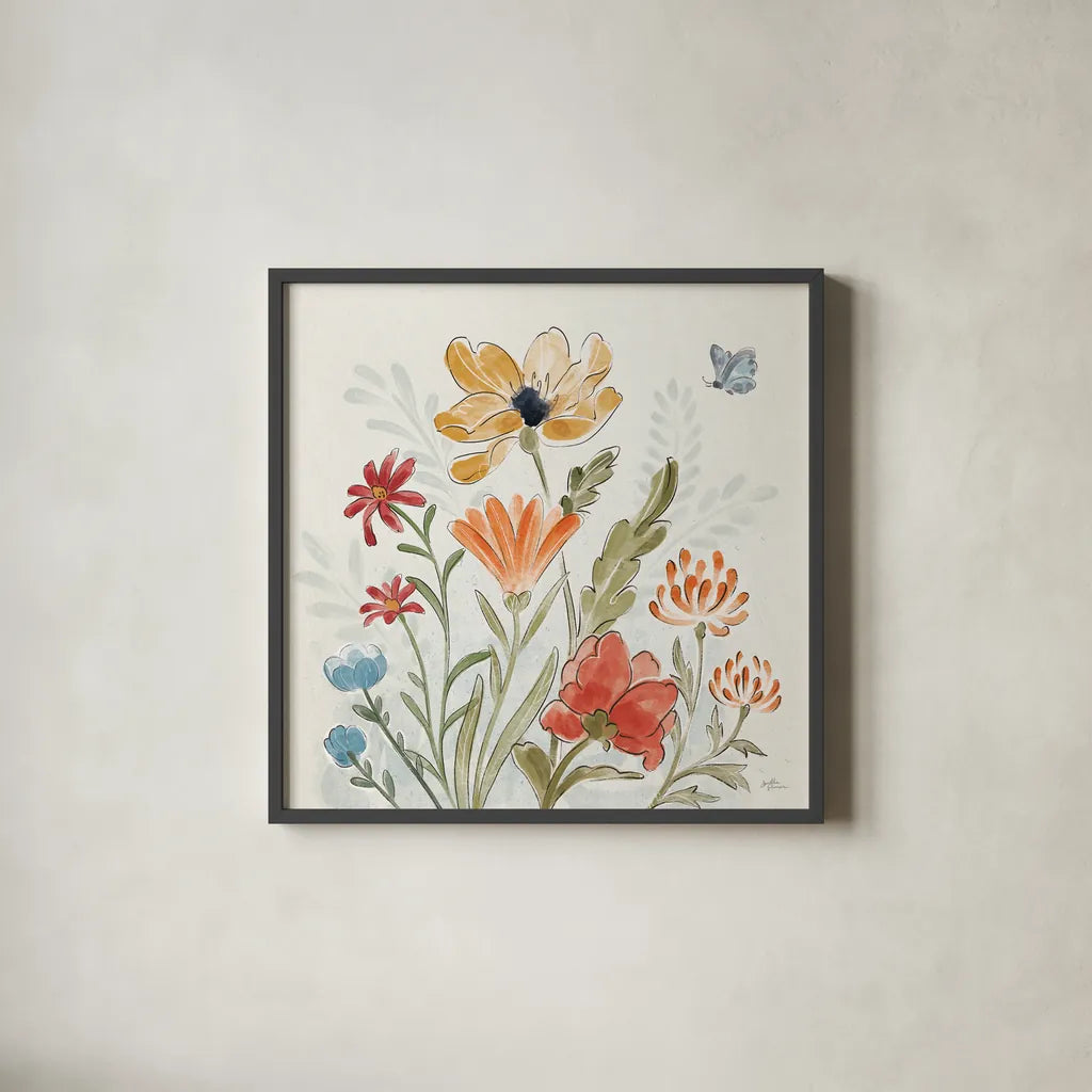 Spiced Petals III by Janelle Penner. Shown in a sleek black glass frame for a contemporary gallery look. Available as an archival giclee rolled canvas, fine art paper, or poster print. SKU 60840a.