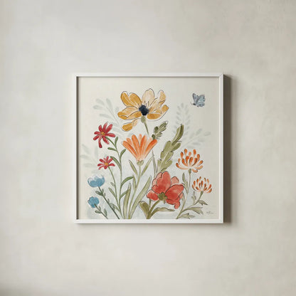 Spiced Petals III by Janelle Penner. Shown in a crisp white glass frame for a clean and minimalist style. Available as an archival giclee rolled canvas, fine art paper, or poster print. SKU 60840a.