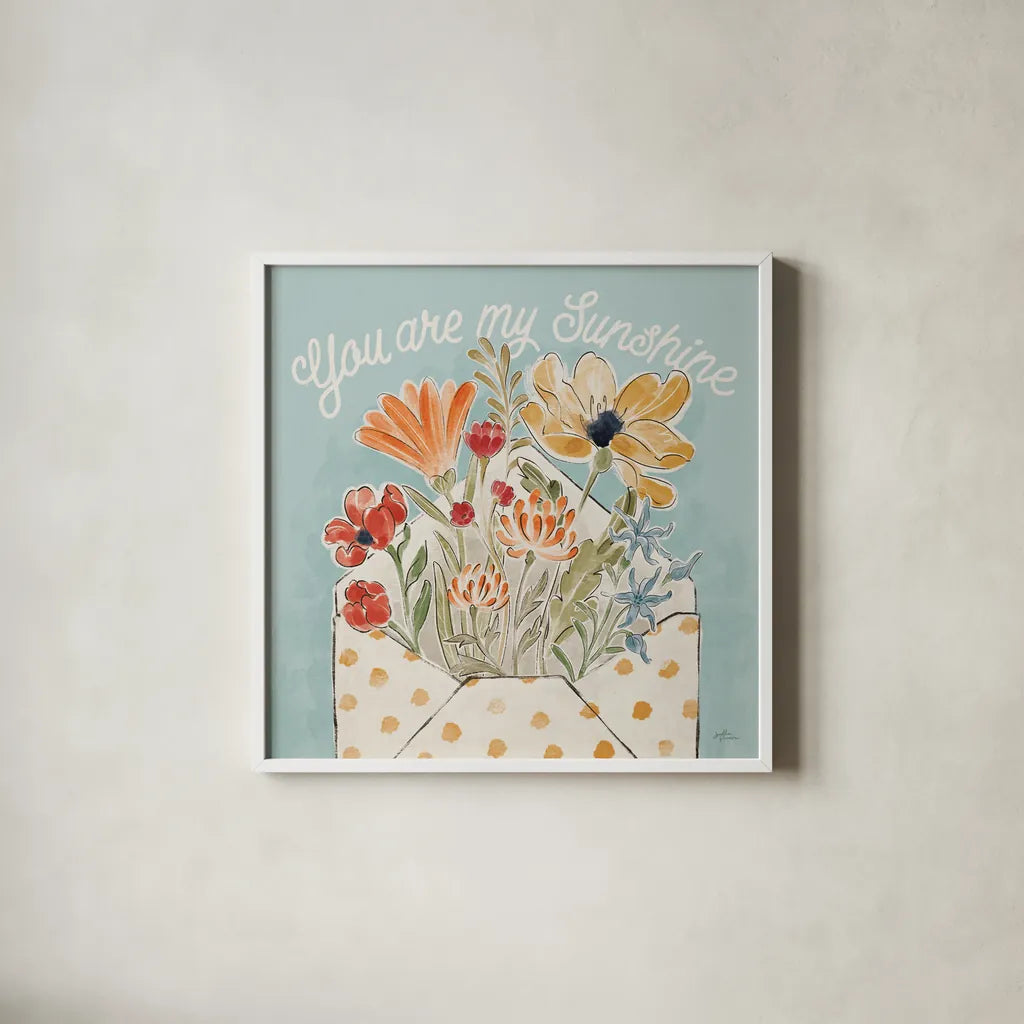 Spiced Petals IV by Janelle Penner. Shown in a crisp white glass frame for a clean and minimalist style. Available as an archival giclee rolled canvas, fine art paper, or poster print. SKU 60841a.