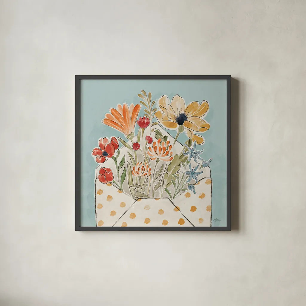 Spiced Petals IV No Words by Janelle Penner. Shown in a sleek black glass frame for a contemporary gallery look. Available as an archival giclee rolled canvas, fine art paper, or poster print. SKU 68762a.