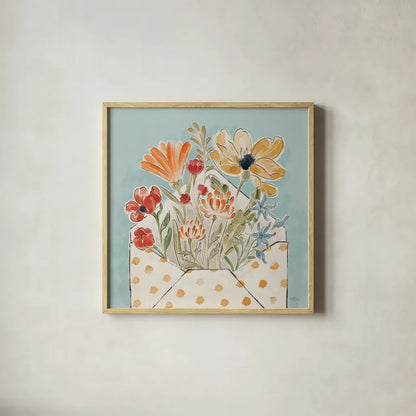 Spiced Petals IV No Words by Janelle Penner. Shown in a natural wood glass frame for a timeless modern aesthetic. Available as an archival giclee rolled canvas, fine art paper, or poster print. SKU 68762a.