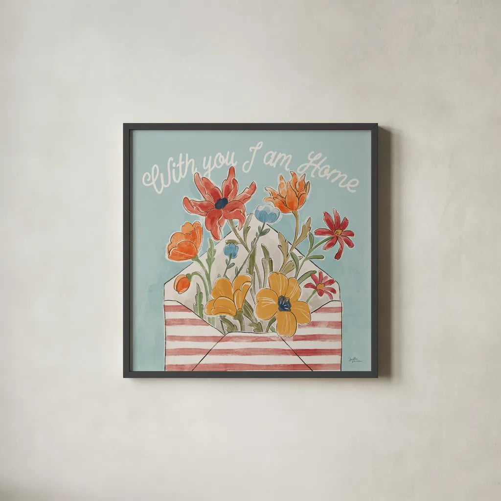 Spiced Petals V by Janelle Penner. Shown in a sleek black glass frame for a contemporary gallery look. Available as an archival giclee rolled canvas, fine art paper, or poster print. SKU 60842a.