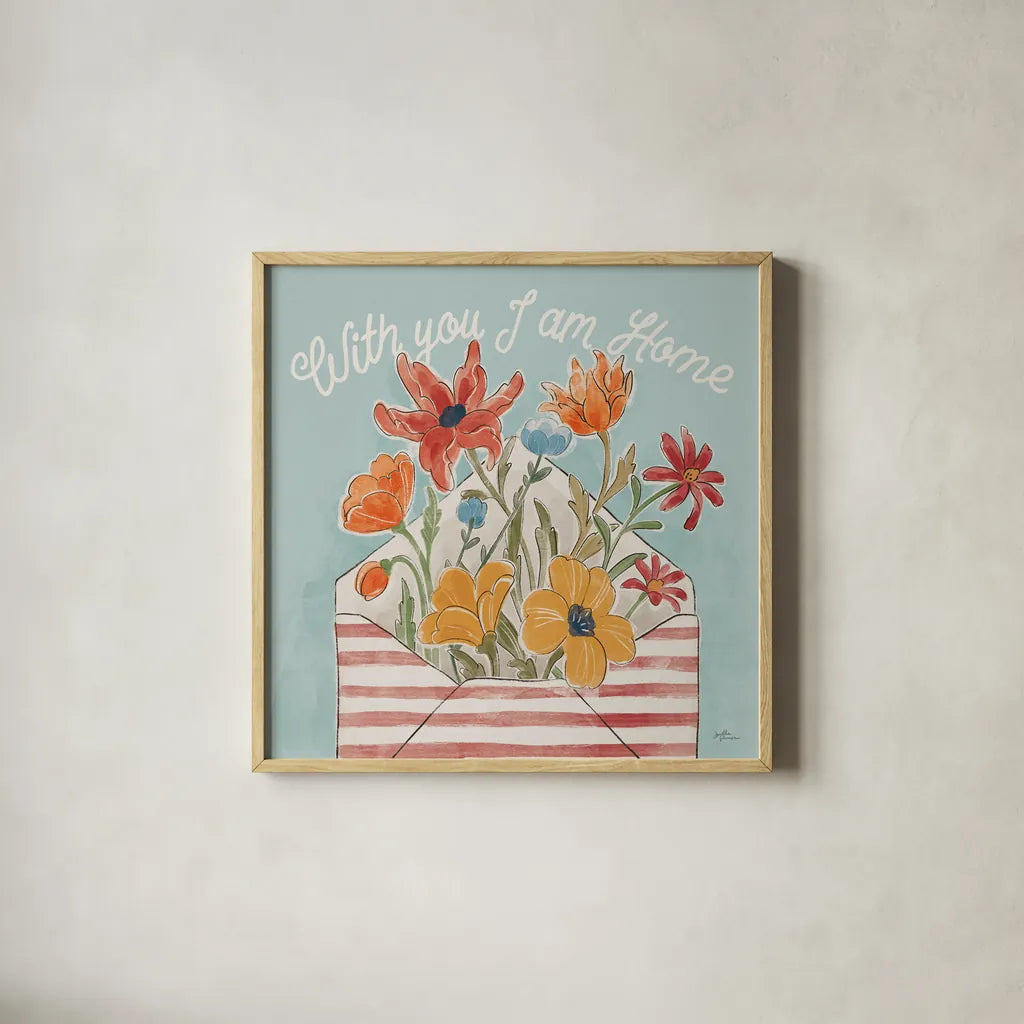 Spiced Petals V by Janelle Penner. Shown in a natural wood glass frame for a timeless modern aesthetic. Available as an archival giclee rolled canvas, fine art paper, or poster print. SKU 60842a.