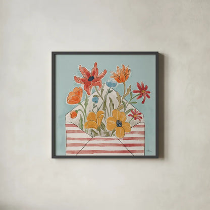 Spiced Petals V No Words by Janelle Penner. Shown in a sleek black glass frame for a contemporary gallery look. Available as an archival giclee rolled canvas, fine art paper, or poster print. SKU 68763a.